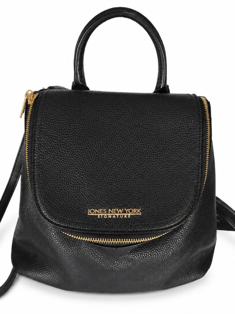 Jones New York Black Pebble Faux Leather Mini Backpack with Gold Hardware